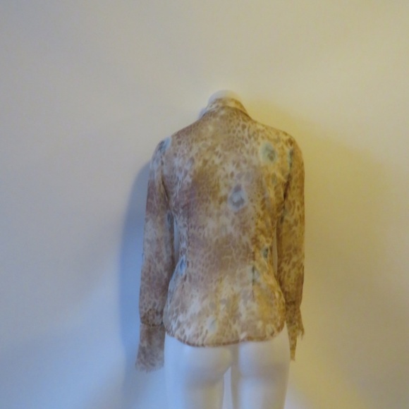 A'NUE LIGNE BROWN/CREAM/BLUE ANIMAL PRINT TOP SZ S - Picture 7 of 8